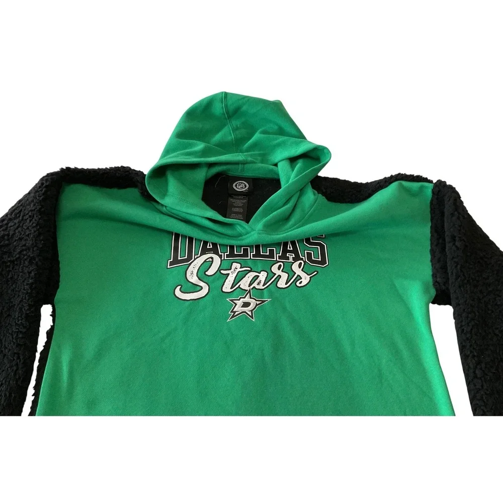 NHL Dallas Stars Green Black Plush Fleece Sherpa‎ Mixed Media Pullover Hoodie XL